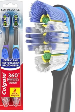 Colgate 360 Vibrate Deep Clean Battery Operated Toothbrush Pack, Disposable Electric Toothbrush with 1 AAA Battery Included, Whole Mouth Clean, 2 Pack
