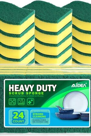 AIDEA Sponges Kitchen, 24 Pack Heavy Duty Dish Sponge, Cleaning Dish Scrubber Sponge for Home and Kitchen, Stink-Free Cleaning Supplies for Pots, Pans