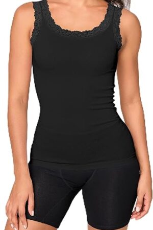 Women's Seamless Lace Tank Top Soft Ribbed Basic Camisole for Ladies Sexy Undershirt
