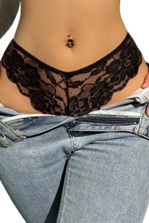 Women Floral Lace Panties Sexy Hipster Underwear Cheeky Bikini Panties V-Shape Waistband Tangas