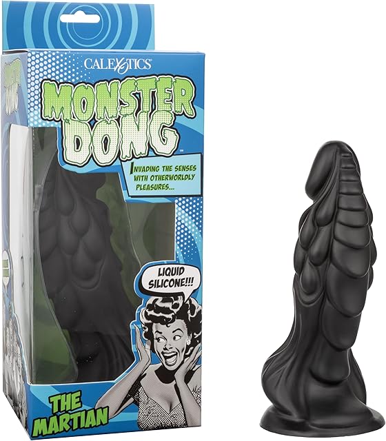 CalExotics Monster Dong - The Martian, 7.75 Inch Liquid Silicone Dildo with Sturdy Suction Cup Base Black - SE-5504-05-3