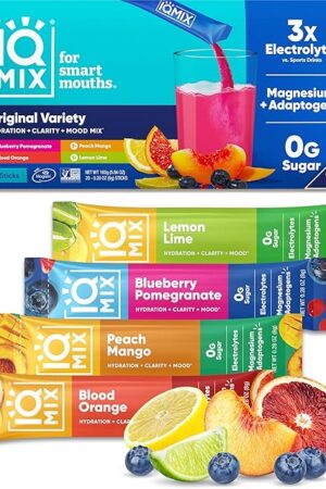 IQMIX Hydration Electrolyte Powder ? 4-in-1 Formula for Hydration, Mental Clarity, Mood and Recovery ? Sugar-Free Drink Mix, Keto, Magnesium L-Threonate, Lion?s Mane ? 20 Count Variety Pack