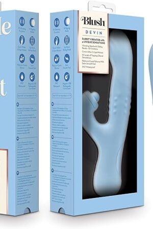 Blush Novelties - Blush Devin 9 Inch Silicone G Spot Clitoral Dual Stimulation Rabbit Vibrator for Women in Blue, 10 Vibration Functions, USB Magna Charge? Rechargeable IPX7 Waterproof - Adult Sex Toy
