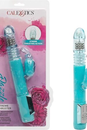 CalExotics Dazzle Xtreme Thruster ? Thrusting 12 Function Rabbit Vibrator - Waterproof Vibe Sex Toys for Couples ? Luxury Adult Hands Free G Spot Massager - Blue