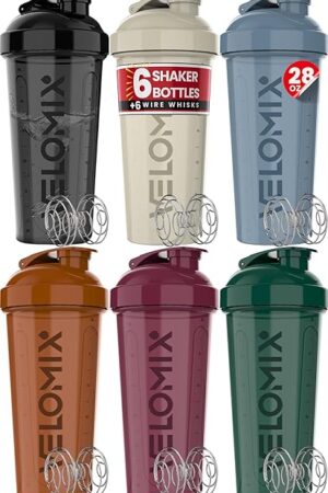 -6 PACK- 28 oz Protein Shaker Bottle for Protein Mixes - 6x Wire Whisk | Leak Proof Shaker Cups for Protein Shakes | Protein Shaker Bottle Pack | Protein Shake Cup (Earth Tones Collection)