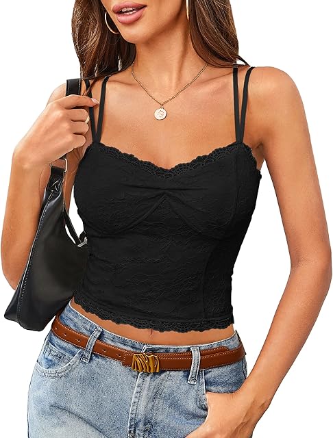 Lace Bralette for Women V Neck Camisole Lingerie Spaghetti Strap Tube Slim Tank Top