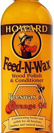 Howard Products Beeswax Wood Polish & Conditioner, Feed-N-Wax for Wood Furniture Polish, 16 oz, Orange
