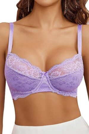 Women's Sexy Lace Bra Mesh Balconette Underwire Unlined Everyday Bra Lingerie