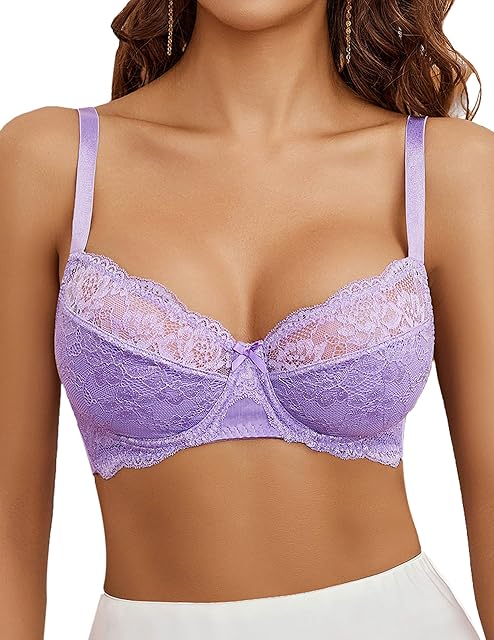 Women's Sexy Lace Bra Mesh Balconette Underwire Unlined Everyday Bra Lingerie