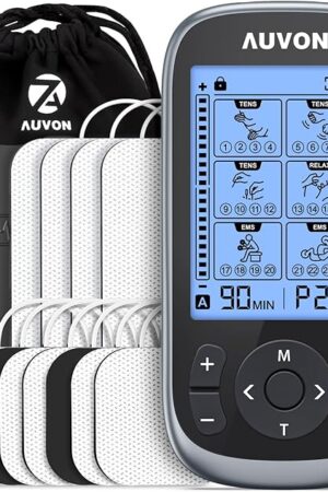 AUVON 3-in-1 TENS Unit Muscle Stimulator, EMS Massage Machine with 40 Intensities for Gradual Shoulder, Sciatica, Back Pain Relief, 24 Modes Rechargeable Electronic Pulse Massager with 12 TENS Pads