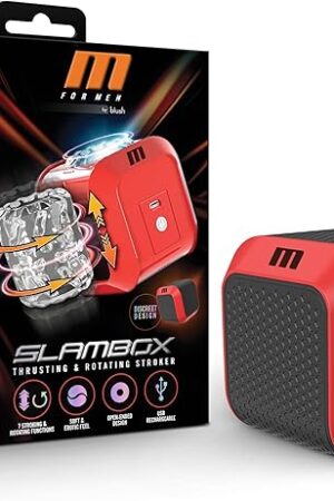 Blush M for Men Slambox 360° Rotating Automatic Male Masturbator - 7 Powerful Stroking Modes - Realistic Soft Inner Sleeve Blowjob Sex Machine Stroker - Open Ended - Sex Toy for Men Pleasure - Red