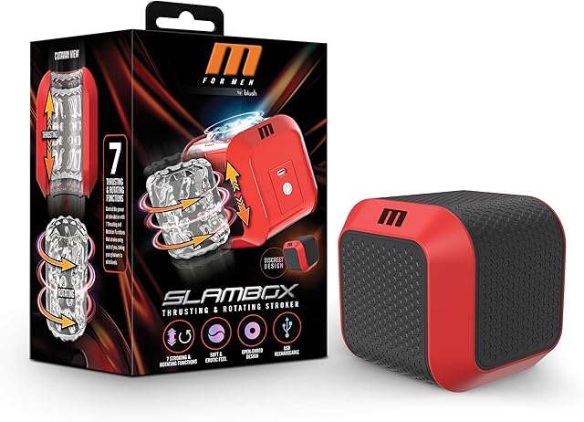 Blush M for Men Slambox 360° Rotating Automatic Male Masturbator - 7 Powerful Stroking Modes - Realistic Soft Inner Sleeve Blowjob Sex Machine Stroker - Open Ended - Sex Toy for Men Pleasure - Red