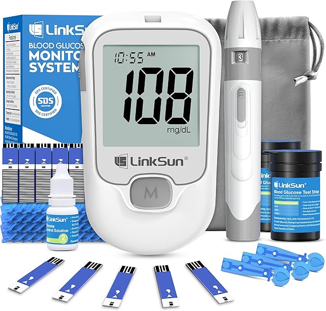G-425-1 Blood Glucose Monitor Kit, 100 Test Strips &100 Lancets, 1 Control Solution, 1 Blood Sugar Monitor, 1 Lancing Device, Diabetes Testing Kit, No Coding, Large Display, Glucometer for Home Use