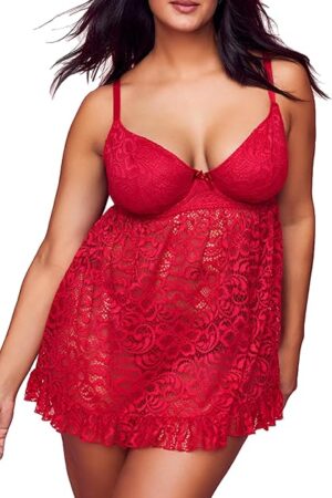 Women's Underwire Plus Size Lingerie Babydoll Sexy Ruffle Lace Chemises