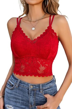 Lace Bralette for Women V Neck Camisoles Racerback Adjustable Strap Sexy Crop Tops