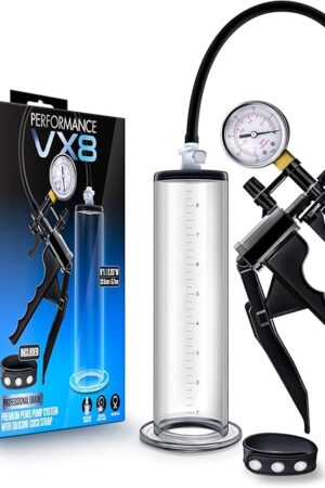 Blush Sex Toys- Male Performance Enhancement VX8 Penis Pump 95" Cylinder, Silicone Strap, Gauge & Trigger Handle - Quick-Release Valve - Nterchange Compatible Pro-Grade Cock Size Extender Men Sex Toy