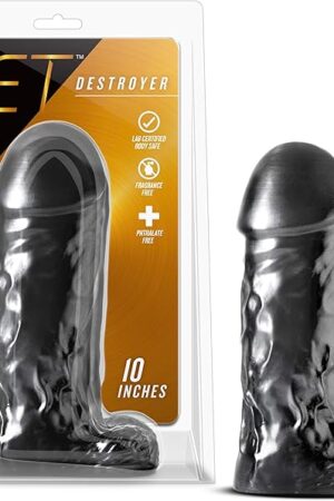 Blush Jet Destroyer 10" Realistic XXL Dildo w/Balls, 3.25 Extra Thick Girthy Cock - Soft PVC Pro-Size Advanced Anal & Vaginal Penis - Adult Sex Toy for Women, Men & Couples - (Carbon Metallic Black)