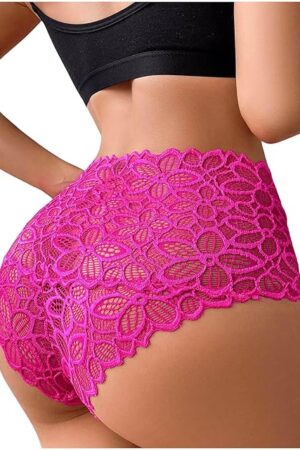 Women's Floral Embroidered Semi Sheer Briefs High Waist Semi Sheer Sexy Underwear