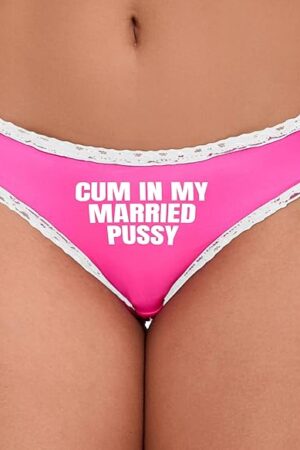 Cum In My Married Pussy Hotwife Vixen Shared Bareback Pink and White Bikini Panties Adult Flirty Fun