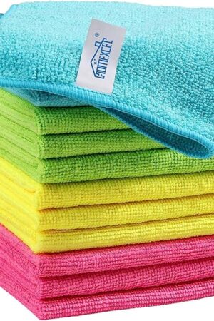 HOMEXCEL Microfiber Cleaning Cloth,12 Pack Cleaning Rags, Cleaning Towels with 4 Color Assorted, 115"X115"(Green/Blue/Yellow/Pink)