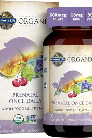 Garden of Life Organics Prenatal Vitamins - 30 Tablets, Prenatal Once Daily Whole Food Vitamins for Women with Folate not Folic Acid, Vitamin D3, Iron, Vegan One a Day Prenatal Multivitamin