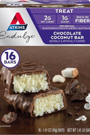 Atkins Endulge Chocolate Coconut Flavored Bar, Low Sugar Treat, High in Fiber, 16 Count