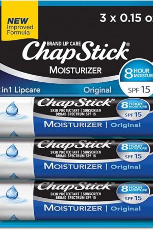 ChapStick Moisturizer Original Lip Balm Tubes, SPF 15 and Skin Protectant - 0.15 Oz (Pack of 3)