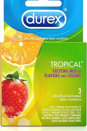 Durex Tropical Flavors Flavored Premium Condoms, 3 Count (Pack of 6)