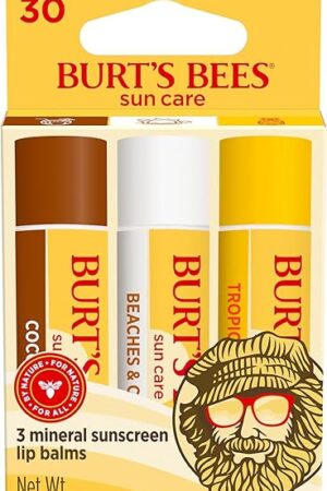 Burt?s Bees SPF 30 Lip Balm, Island Getaway - Coco Loco, Beaches & Cream, Tropic Like It's Hot, Water-Resistant Sun Care, Natural Origin Lip Treatment, 3 Tubes, 015 oz