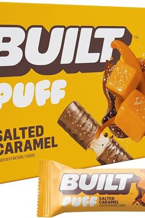 Built Bar, Puff Protein Bars, Salted Caramel Puff, 17g Protein Snacks, On-The-Go Bars, Only 140 Calories, 6g Sugar, Collagen, Gluten Free, 12 Count