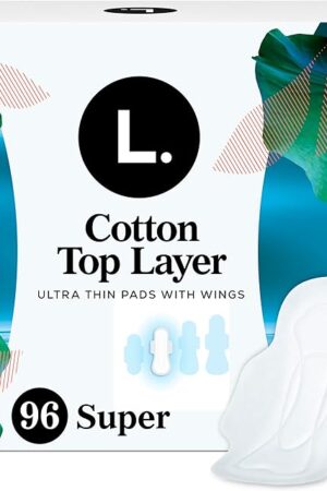 L Ultra Thin Pads for Women, Super Absorbency, Organic Cotton Top Layer, Unscented Pads with Wings, 96 Count (4 Packs of 24)