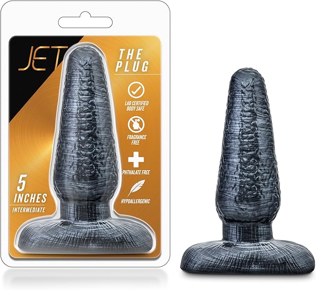 Blush Novelties Jet The Plug - Soft Flexible Buttplug Smooth 5" Anal Plug - Tapered for Easy Insertion - Base Anchors Plug Safely Outside The Body - Adult Sex Toy for Men Women Couples