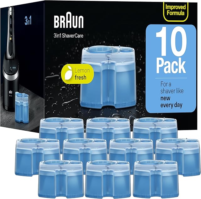 Braun Clean & Renew Refill Cartridges CCR, Replacement Shaver Cleaner Solution for Clean&Charge Cleaning System, Pack of 10
