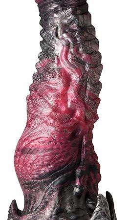 Hades Silicone Dildo for Men, Women, & Couples. Fantasy Creature Dildo, Strong Suction Cup Base. Harness Compatible & Stimulating Textures. 1 Piece, Red - Large