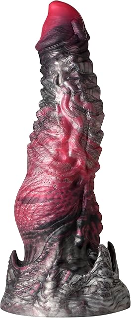 Hades Silicone Dildo for Men, Women, & Couples. Fantasy Creature Dildo, Strong Suction Cup Base. Harness Compatible & Stimulating Textures. 1 Piece, Red - Large