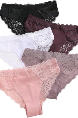 Women's 5pack Contrast Lace Underwear Briefs Seamless Triangle Panty Set