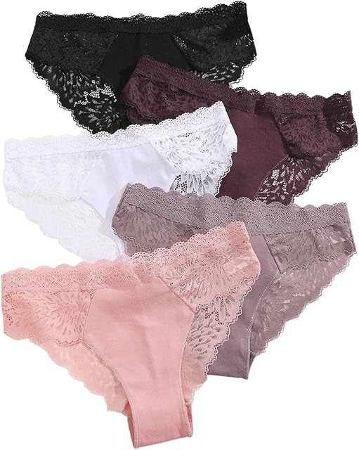 Women's 5pack Contrast Lace Underwear Briefs Seamless Triangle Panty Set
