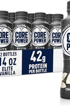 Core Power Elite High Protein Shake, Vanilla, 42g Bottle, 14oz, 12 Pack