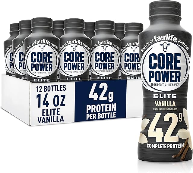 Core Power Elite High Protein Shake, Vanilla, 42g Bottle, 14oz, 12 Pack