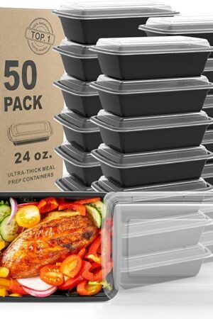 WGCC Meal Prep Containers, 50 Pack Extra-thick Food Storage Containers with Lids, Disposable & Reusable Plastic Bento Lunch Box, BPA Free, Stackable, Microwave/Dishwasher/Freezer Safe (24 oz)