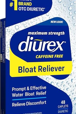 Diurex Caffeine-Free Bloat Relief, Maximum Strength, Relieve Water Bloat Discomfort, Up to 6 Hours of Relief, 48 Count