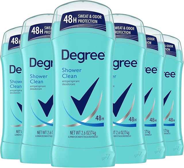 Degree Original Antiperspirant Deodorant Shower Clean Pack of 6 48-Hour Sweat & Odor Protection Antiperspirant for Women 26 oz