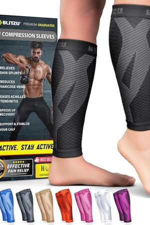 BLITZU Calf Compression Sleeve for Men & Women Footless Compression Socks Support Runners Leg Sleeve Shin Splints Pain Relief