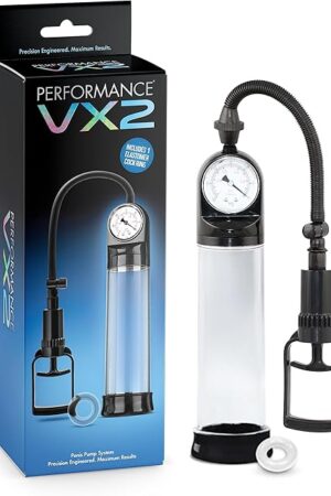 Blush Novelties Performance VX2 - Male Enhancement Vacuum Pump System - Precision Gauge - 8 Inch Cylinder - 2.5" Wide - Get Bigger Longer Harder Thicker - 1 Soft Sleeve and Cock Ring