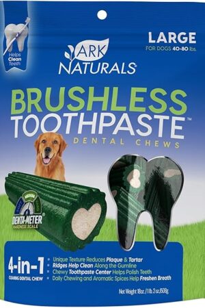 ARK NATURALS Brushless Toothpaste, Dog Dental Chews for Large Breeds, Freshens Breath, Helps Reduce Plaque & Tartar, 18oz, 1 Pack
