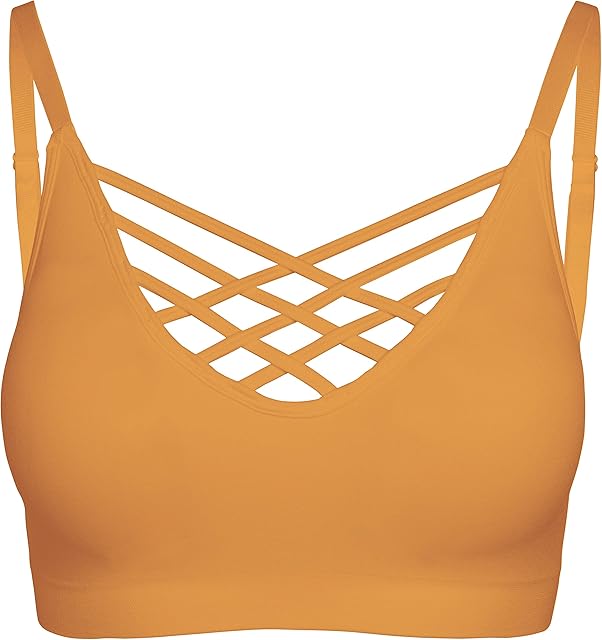 Crisscross Seamless Padded Bralette Caged Cami Top with Removable Pads Regular to Plus Size