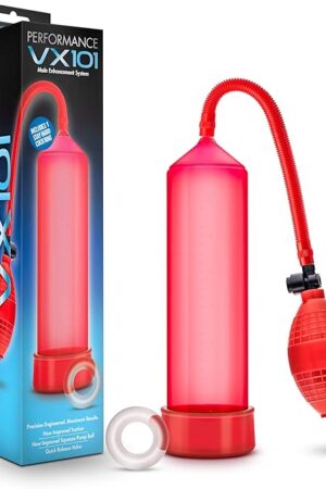 Blush Novelties Performance VX101 - Male Enhancement Pump - for Penis Enlargement, Longer, Harder Erections - Sturdy Rubber Ball Pump for Max Suction - Great for Masturbation - Sex Toy for Men - Red