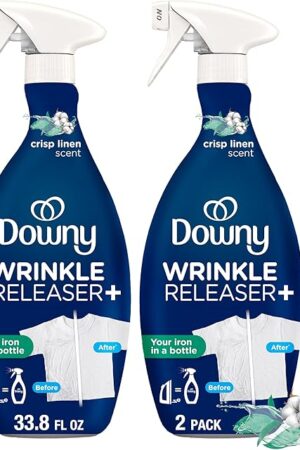 Downy Wrinkle Releaser Spray, All In One Formula, Removes Wrinkles, Static and Odor Eliminator, Crisp Linen Scent, 338 Fl Oz, Pack of 2 (Packaging May Vary)