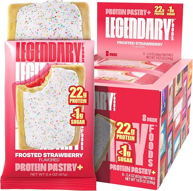 Legendary Foods 22g Protein Pastry+ Premium Low Carb Meal Replacement Bar - Low Glycemic, Gluten Free Protien Snacks - Healthy Keto Snack Box, 8x Zero Sugar Energy Bars - Bariatric Diabetic Friendly