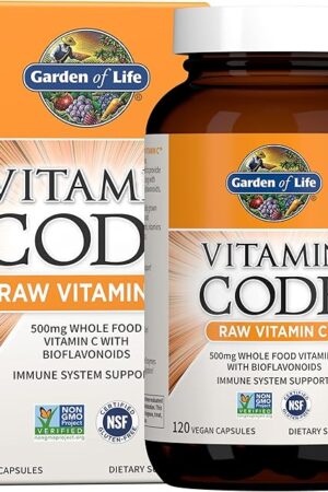 Garden of Life - Vitamin Code Raw VitaminC - 120 Vegan Capsules, 500mg Whole Food VitaminC with Bioflavonoids, Fruits & Veggies, Probiotics, Gluten Free Vitamin-C Supplements for Adults